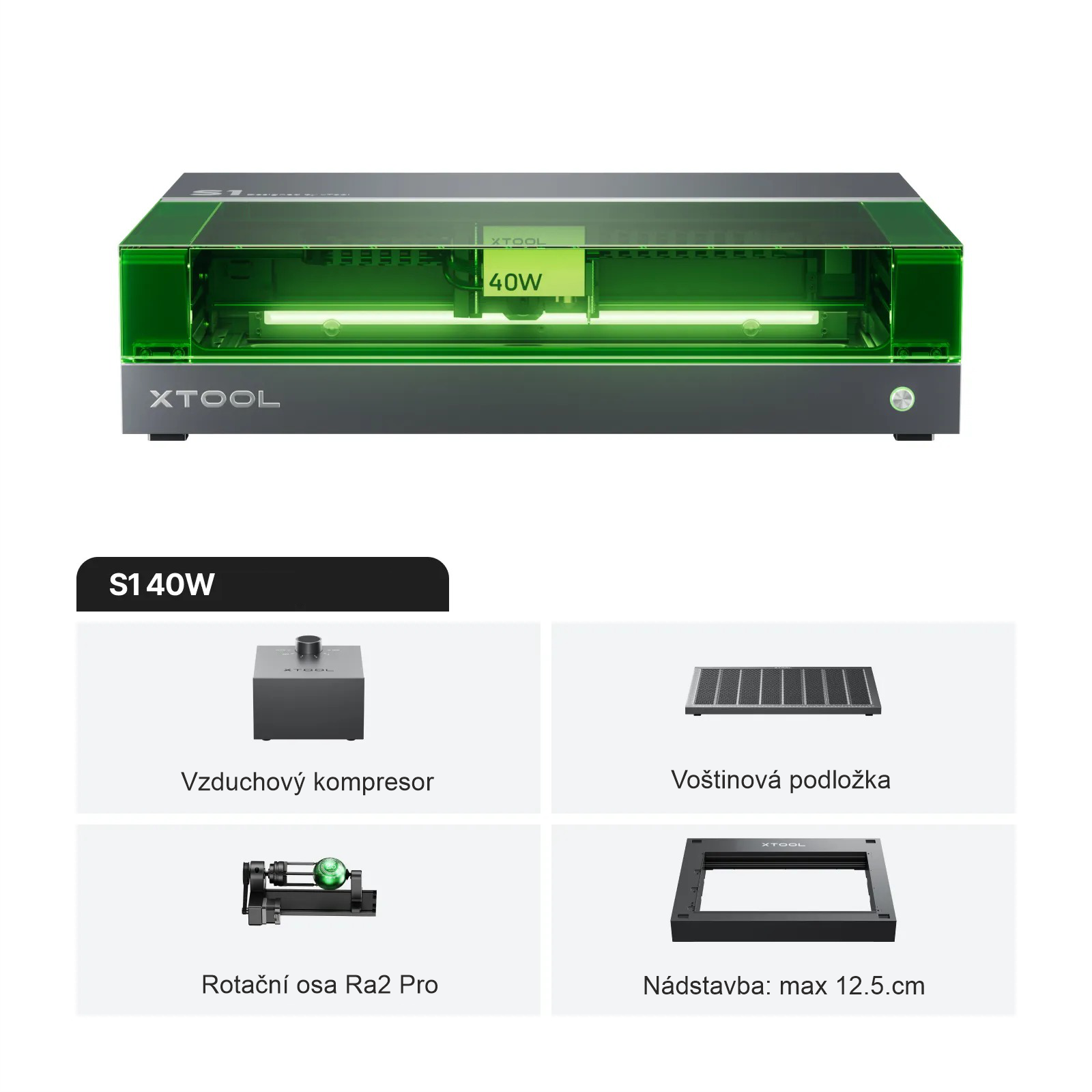 xTool S1 - 40W Chytrá diodová gravírka - DELUXE sada