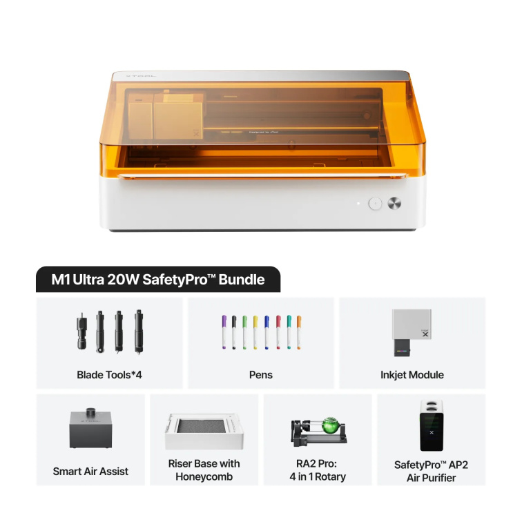 xTool M1 Ultra - Světově první řemeslný stroj 4 v 1 - KOMPLETNÍ SADA Safety Pro