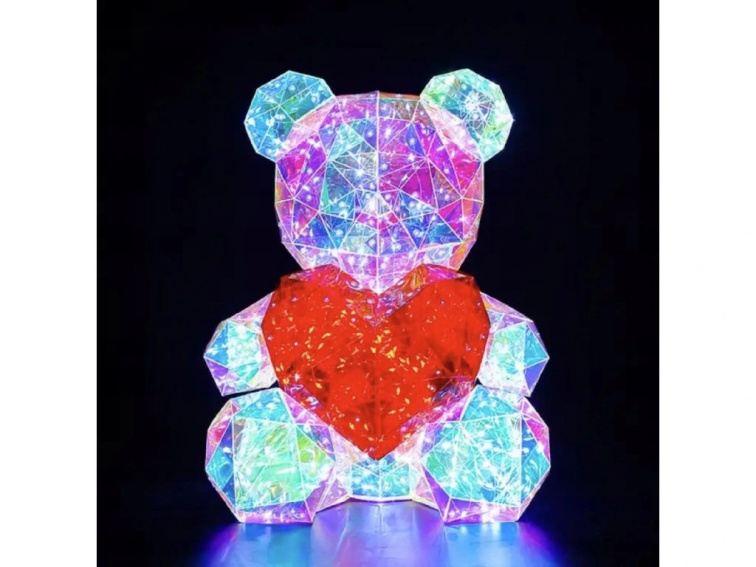Svítící LED medvídek s červeným srdcem 25cm