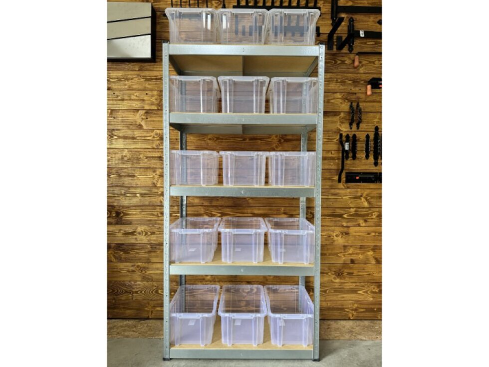 Akciový balíček - Kovový regál ECONOMY 180x90x40 + plastové úložné boxy 15 kusov