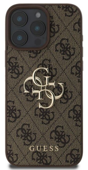 Ochranný kryt na iPhone 16 Pro - Guess, 4G Metal Logo Brown
