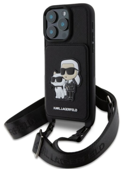 Ochranný kryt na iPhone 16 Pro - Karl Lagerfeld, Saffiano Crossbody Karl and Choupette Black