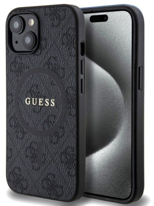 Ochranný kryt na iPhone 15 - Guess, 4G Colored Ring MagSafe Black