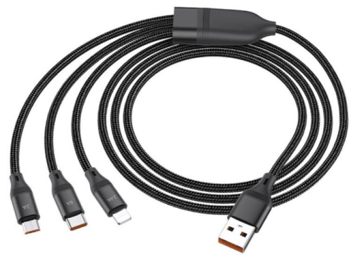 Kabel 3v1 - Hoco, U104 Ultra Black (Lightning+Micro+USB-C)