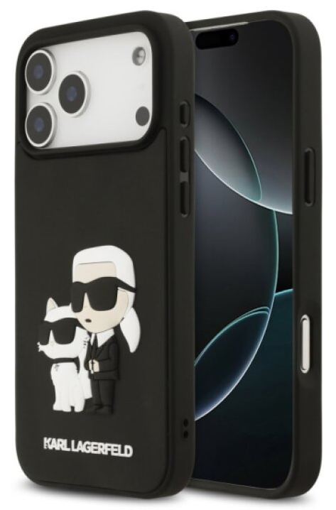 Ochranný kryt na iPhone 17 Pro MAX - Karl Lagerfeld, 3D Rubber Karl and Choupette Black
