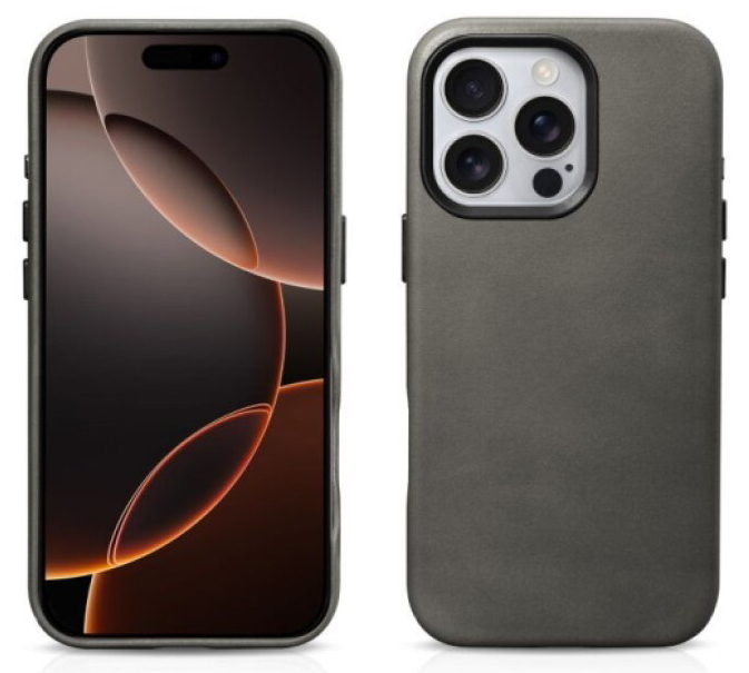 Kožený obal na iPhone 16 Pro MAX - iCarer, OilWax MagSafe Gray