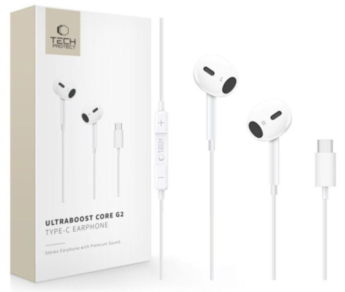 Sluchátka s rozhraním USB-C - Tech-Protect, UltraBoost USB-C Core G2 White