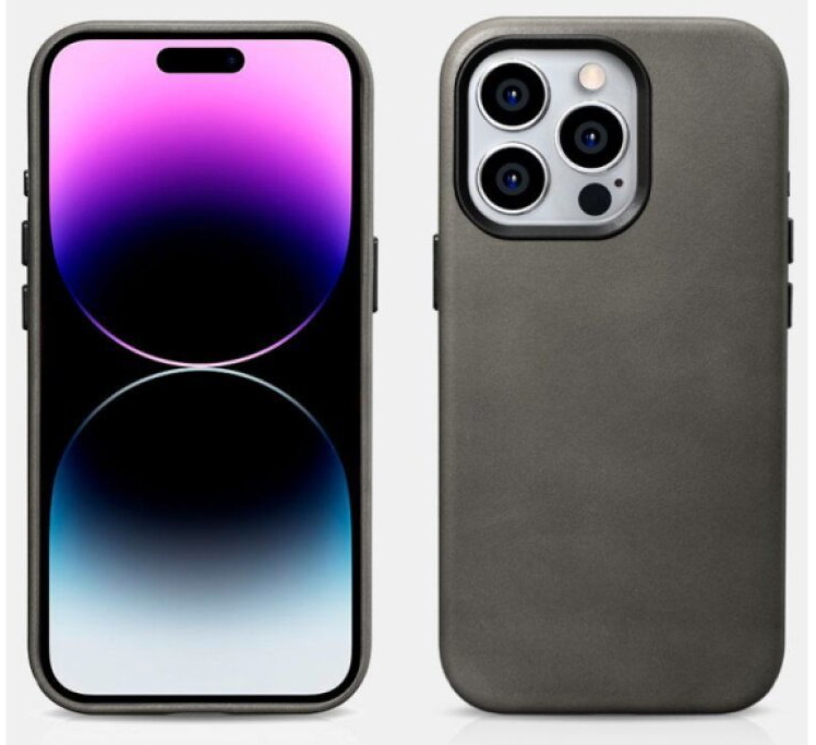 Kožený obal na iPhone 15 Pro MAX - iCarer, OilWax MagSafe Gray