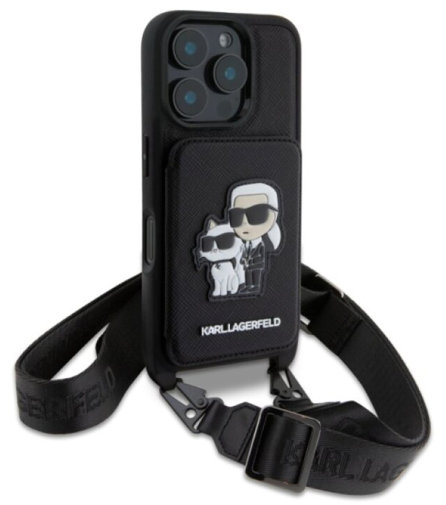 Ochranný kryt na iPhone 16 Pro - Karl Lagerfeld, Saffiano Crossbody Karl and Choupette Black