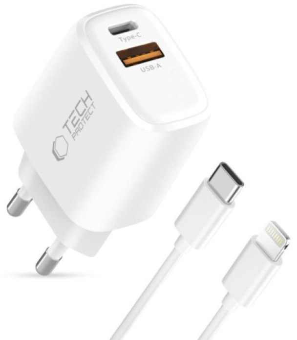 Rychlá nabíječka do sítě - Tech-Protect, NCA20 PD20W/QC3.0 + Lightning kabel