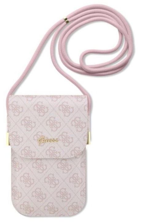Univerzální pouzdro / taška s kapsou na mobil - Guess, 4G Metal Logo Script Pink