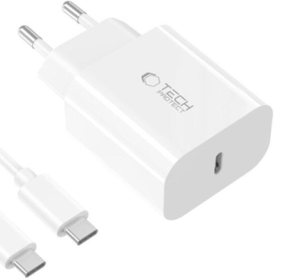 USB-C nabíječka do sítě - Tech-Protect, NC20W + USB-C kabel