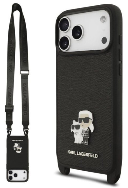 Ochranný kryt na iPhone 17 Pro MAX - Karl Lagerfeld, Saffiano Crossbody Karl and Choupette Black