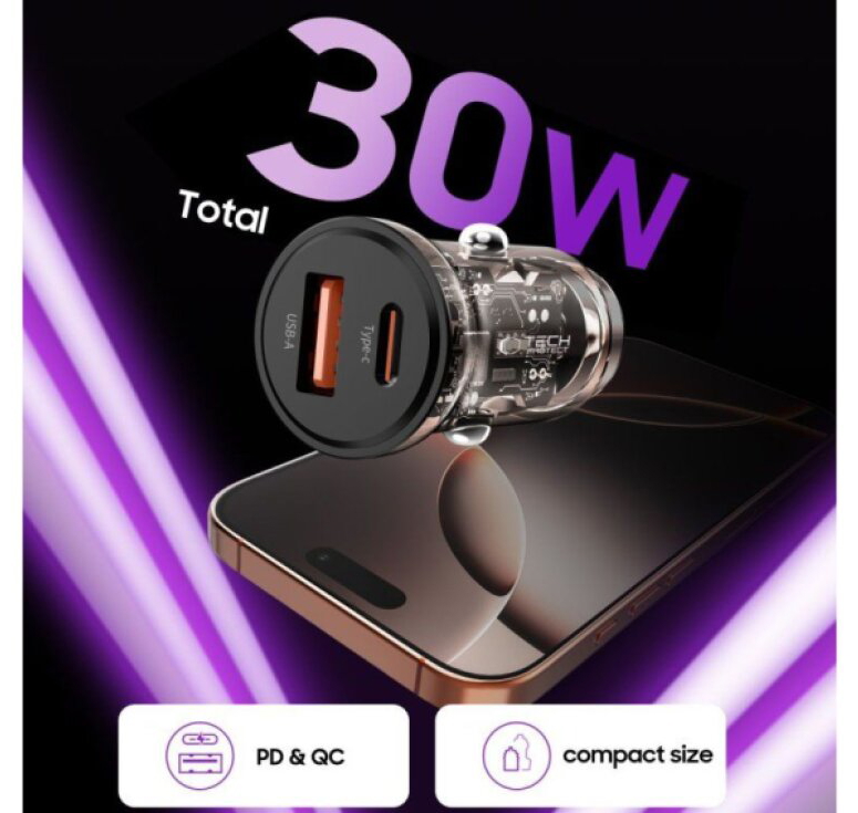 Autonabíječka - Tech-Protect, CC01 2-port PD30W/QC3.0
