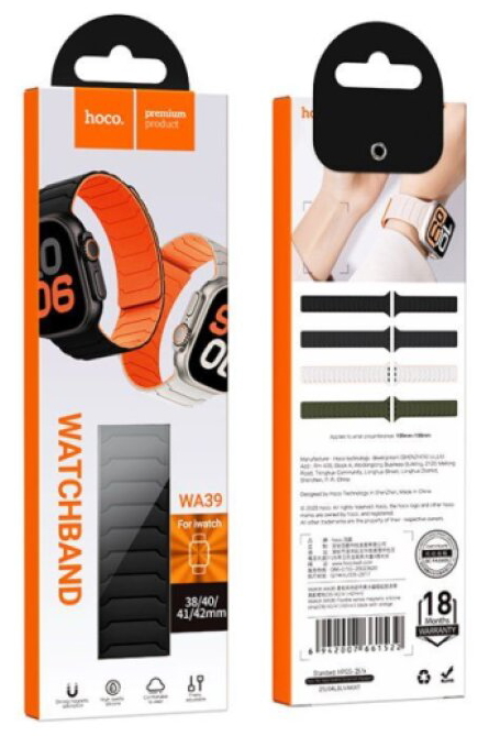 Řemínek pro Apple Watch 38mm / 40mm / 41mm / 42mm - Hoco, WA39 Flexible Black/Orange