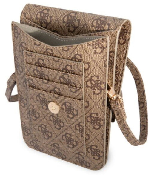 Univerzální pouzdro / taška s kapsou na mobil - Guess, 4G Metal Logo Bag Brown