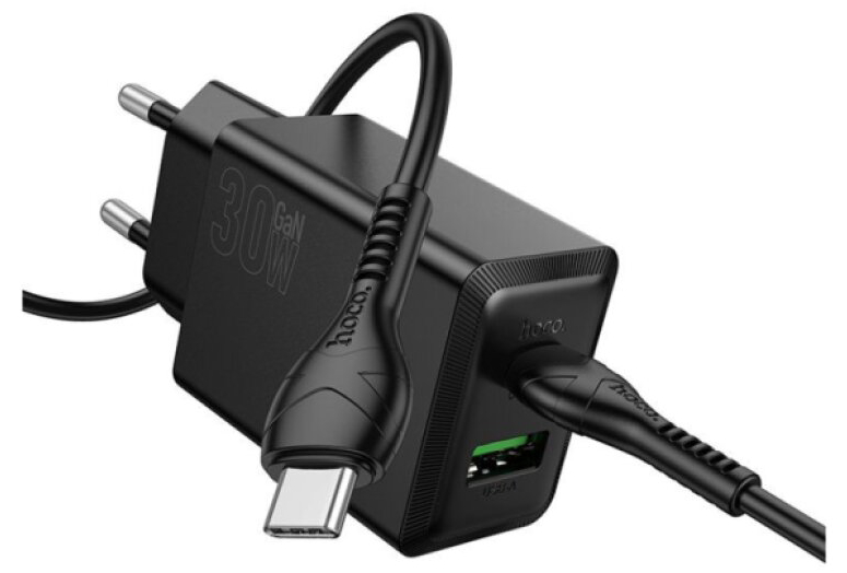 Rychlá nabíječka do sítě - Hoco, N71 Nuevo PD30W/QC3.0 Black + USB-C kabel