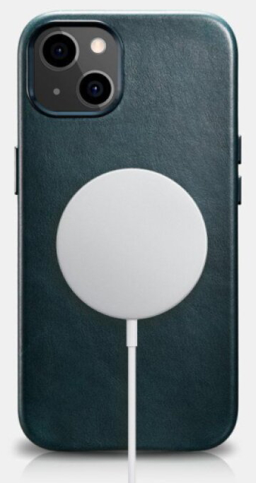 Kožený kryt na iPhone 13 - iCarer, Oil Wax with MagSafe Blue