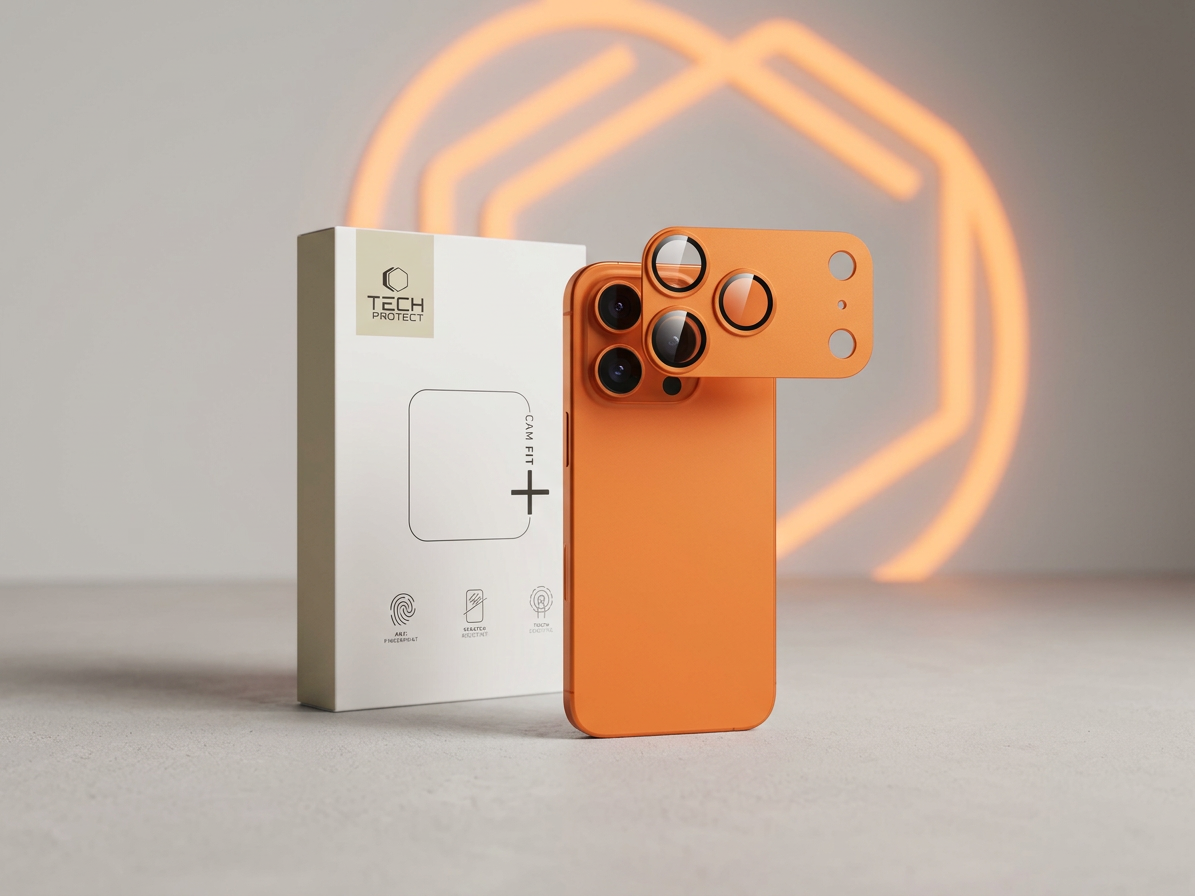 Ochrana na zadní kameru iPhone 17 Pro MAX - Tech-Protect, CamFull Fit+ Cosmic Orange