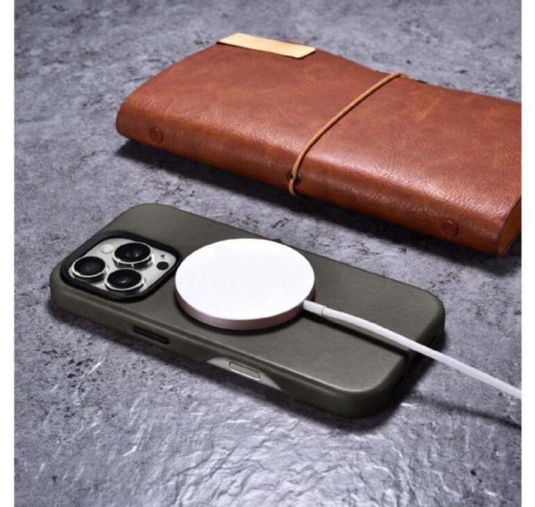 Kožený obal na iPhone 16 Pro MAX - iCarer, OilWax MagSafe Gray