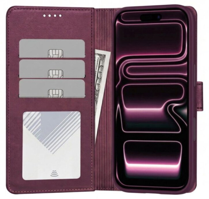 Knížkové pouzdro na iPhone 17 Pro / 18 Pro - Tech-Protect, Wallet MagSafe Mulberry