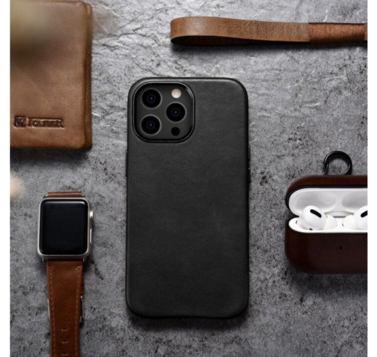 Kožený kryt na iPhone 13 Pro MAX - iCarer, Oil Wax with MagSafe Black
