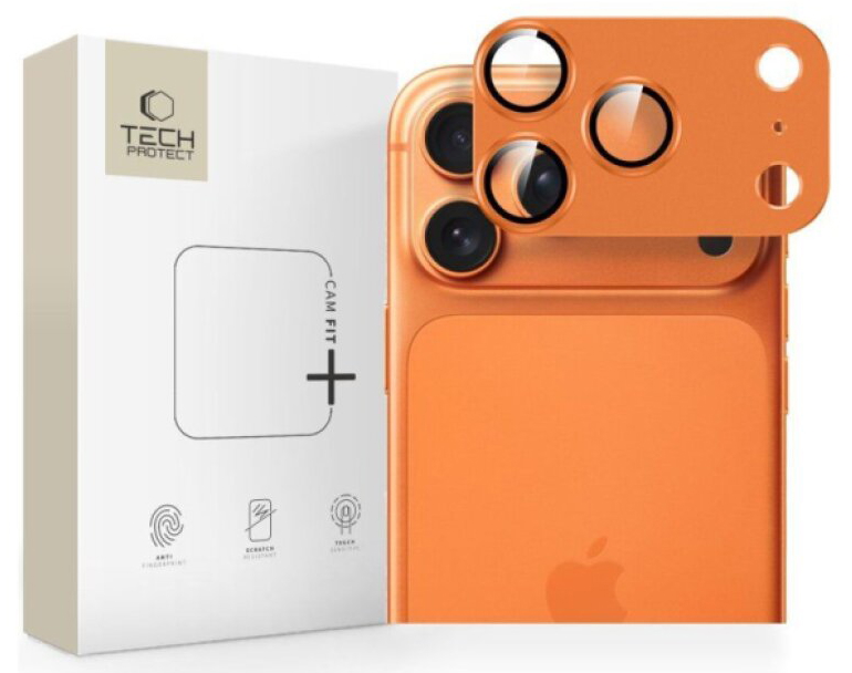 Ochrana na zadní kameru iPhone 17 Pro - Tech-Protect, CamFull Fit+ Cosmic Orange
