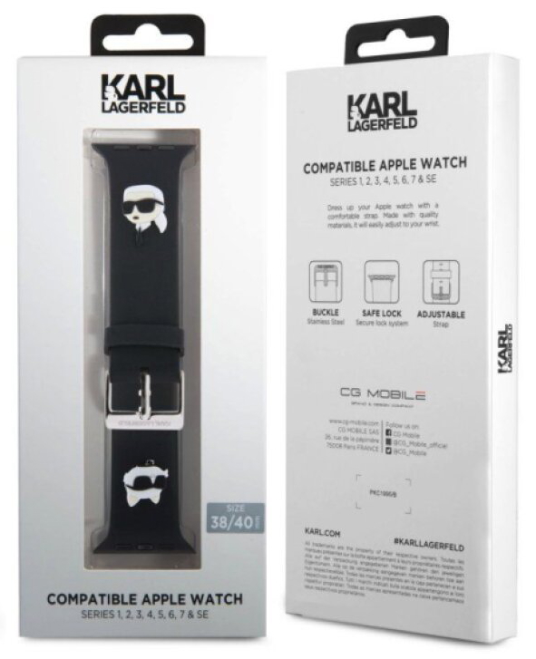 Řemínek pro Apple Watch 38mm / 40mm / 41mm / 42mm - Karl Lagerfeld, Karl and Choupette Head NFT Black