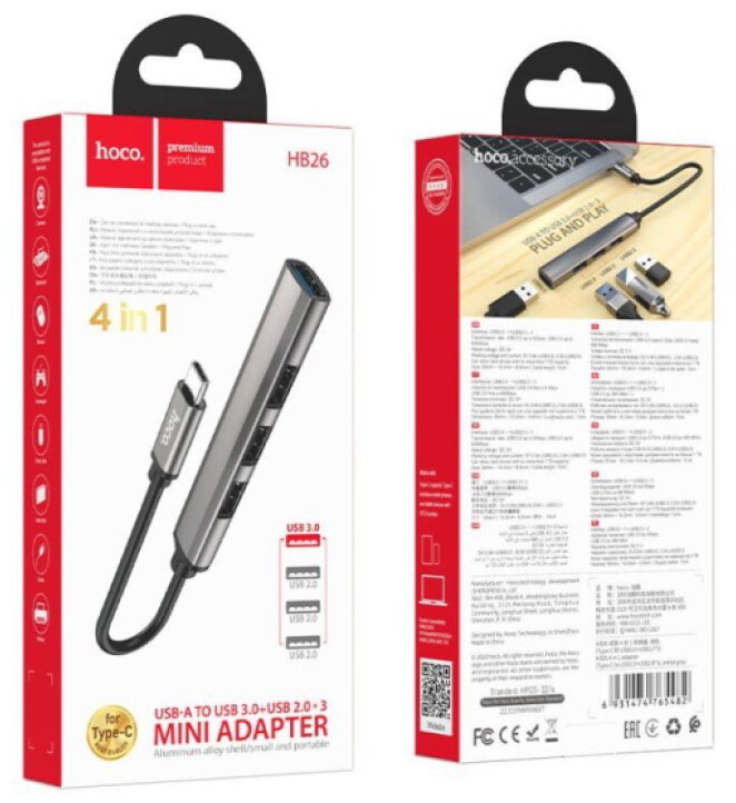 Redukce USB-C to USB-A - Hoco, HB26 Gray