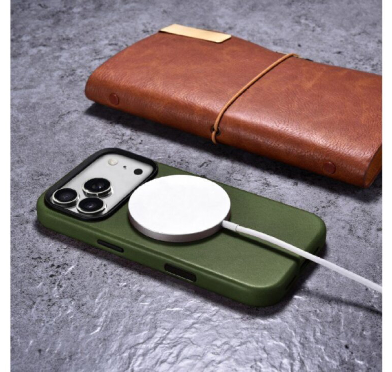Kožený obal na iPhone 17 Pro MAX - iCarer, OilWax MagSafe Green