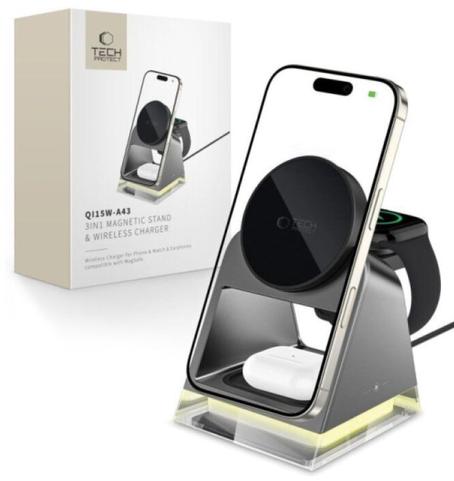 Bezdrátová nabíječka pro iPhone, AirPods a Apple Watch - Tech-Protect, QI15W-A43 MagSafe Black
