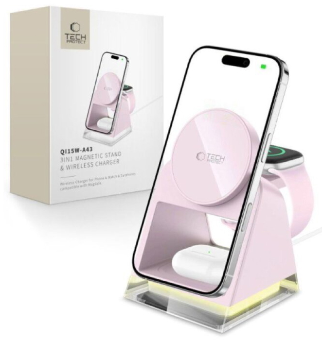 Bezdrátová nabíječka pro iPhone, AirPods a Apple Watch - Tech-Protect, QI15W-A43 MagSafe Pink