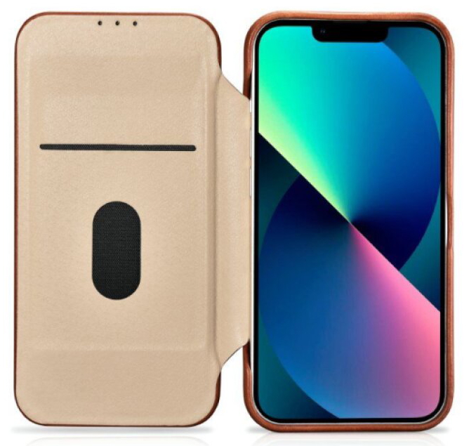 Knížkové pouzdro pro iPhone 14 Pro - iCarer, Curved Edge MagSafe Brown