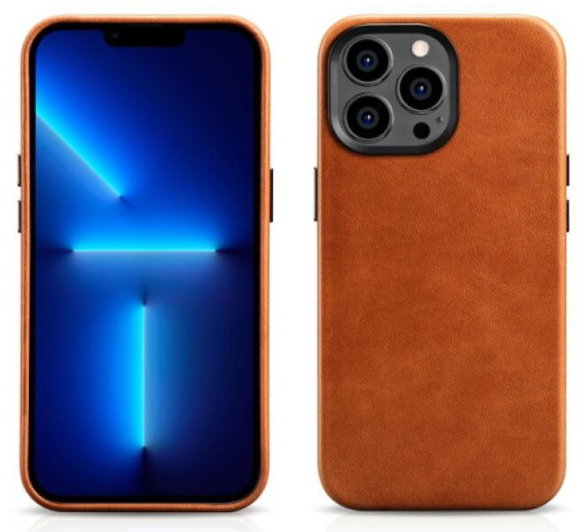 Kožený obal na iPhone 14 Pro MAX - iCarer, OilWax MagSafe Retro