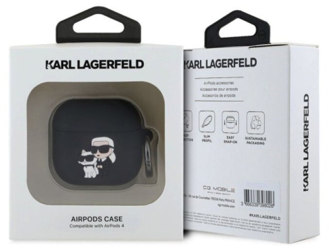 Pouzdro pro sluchátka AirPods 4 - Karl Lagerfeld, 3D Logo NFT Karl and Choupette Black
