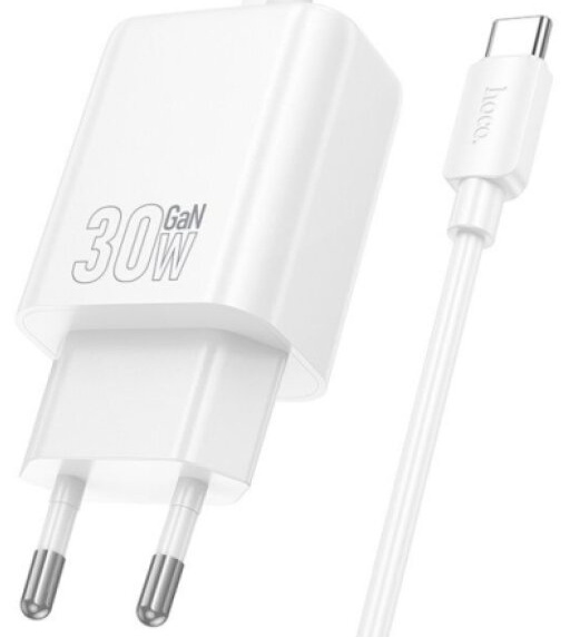 Rychlá nabíječka do sítě - Hoco, N62 Gentle PD30W White + USB-C kabel