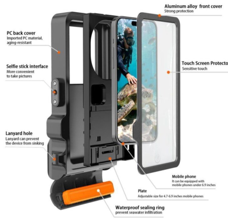 Univerzální voděodolné pouzdro - Tech-Protect, IPX8 Pro Diving Waterproof Case Gray