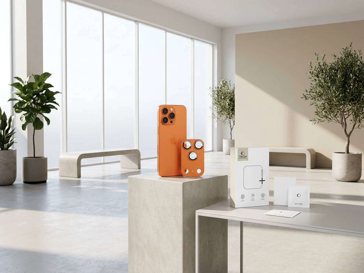 Ochrana na zadní kameru iPhone 17 Pro - Tech-Protect, CamFull Fit+ Cosmic Orange