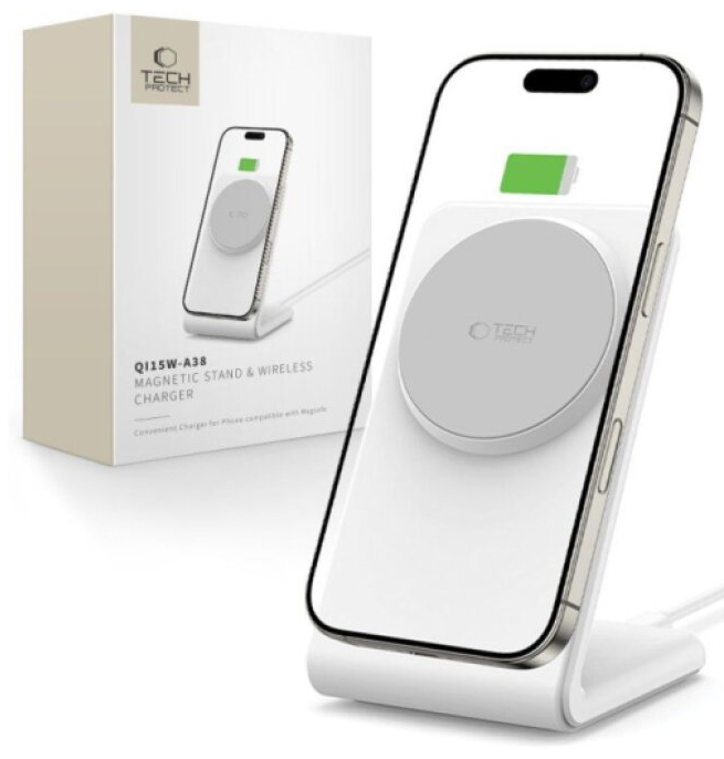 Bezdrátová rychlá nabíječka pro iPhone - Tech-Protect, QI15W-A38 MagSafe Wireless Charger White