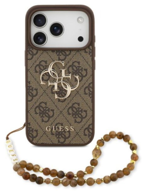 Ochranný kryt na iPhone 17 Pro - Guess, Metal Logo Strap Brown