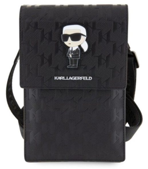 Univerzální pouzdro / taška s kapsou na mobil - Karl Lagerfeld, Saffiano Monogram Ikonik NFT Wallet Black