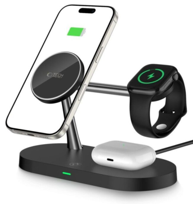 Bezdrátová rychlá nabíječka pro iPhone, AirPods a Apple Watch - Tech-Protect, A12 MagSafe Wireless Charger Black