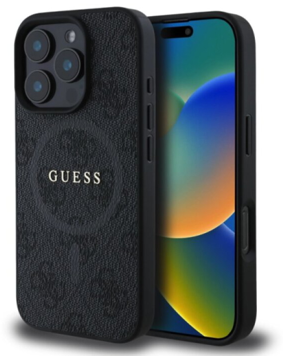 Ochranný kryt na iPhone 16 Pro - Guess, 4G Colored Ring MagSafe Black