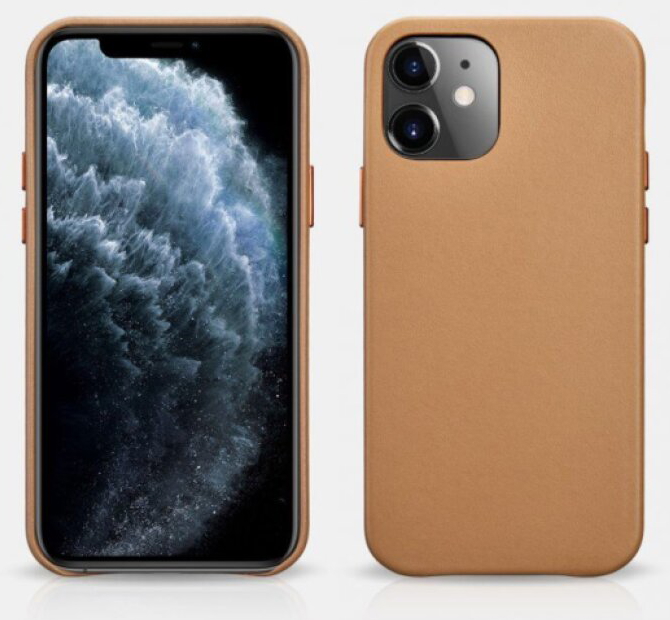 Kožený kryt na iPhone 12 mini - iCarer, Original Brown