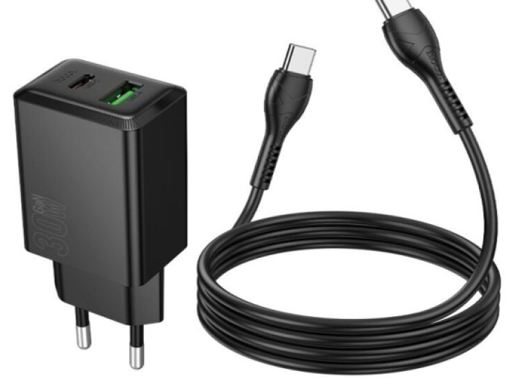 Rychlá nabíječka do sítě - Hoco, N71 Nuevo PD30W/QC3.0 Black + USB-C kabel