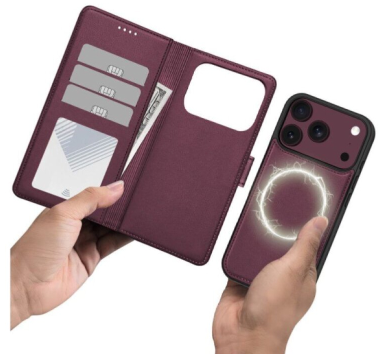 Knížkové pouzdro na iPhone 17 Pro / 18 Pro - Tech-Protect, Wallet MagSafe Mulberry