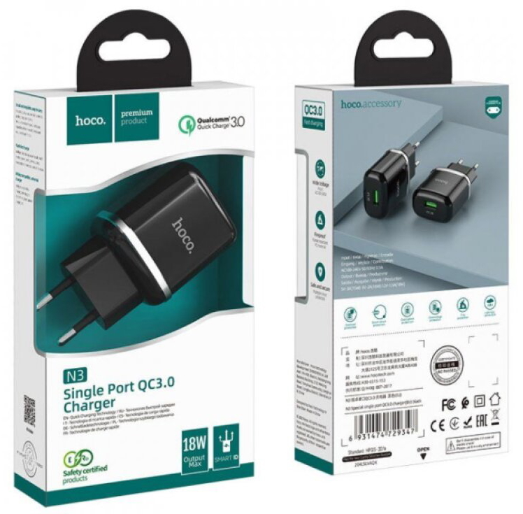 Nabíjecí USB adaptér - Hoco, N3 QC3.0 18W Black