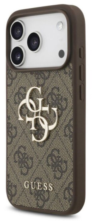 Ochranný kryt na iPhone 17 Pro - Guess, Metal Logo Strap Brown