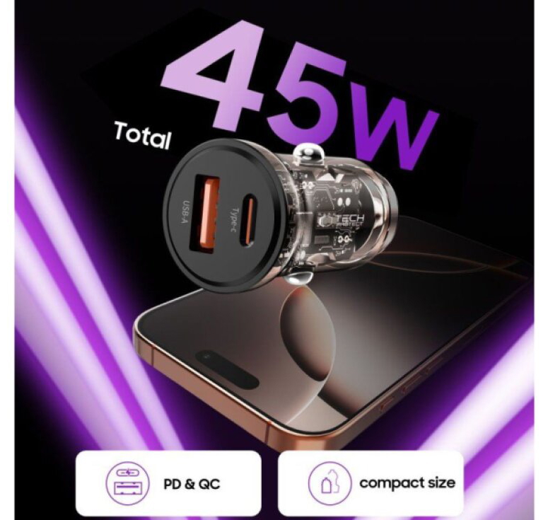 Autonabíječka - Tech-Protect, CC01 2-port PD45W/QC3.0