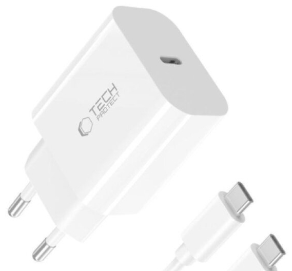 USB-C nabíječka do sítě - Tech-Protect, NC20W + USB-C kabel